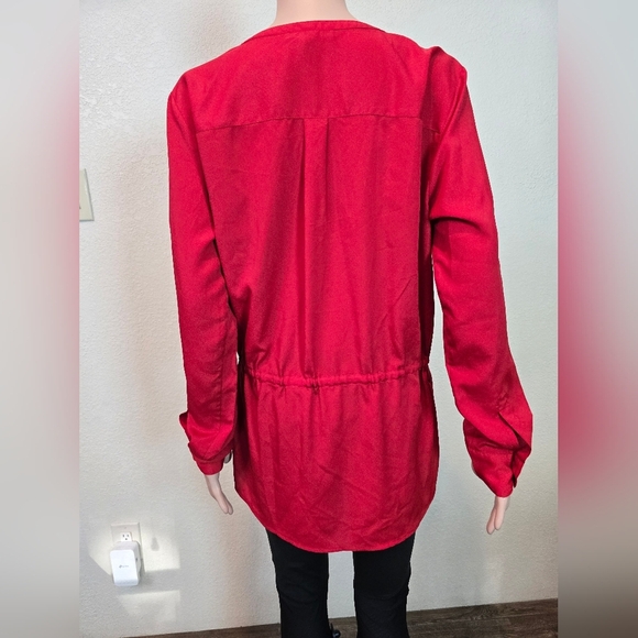 LRL Ralph Lauren Top Large Adult Red V Neck Peplum Blouse Long Sleeve Womens Med - Picture 4 of 11